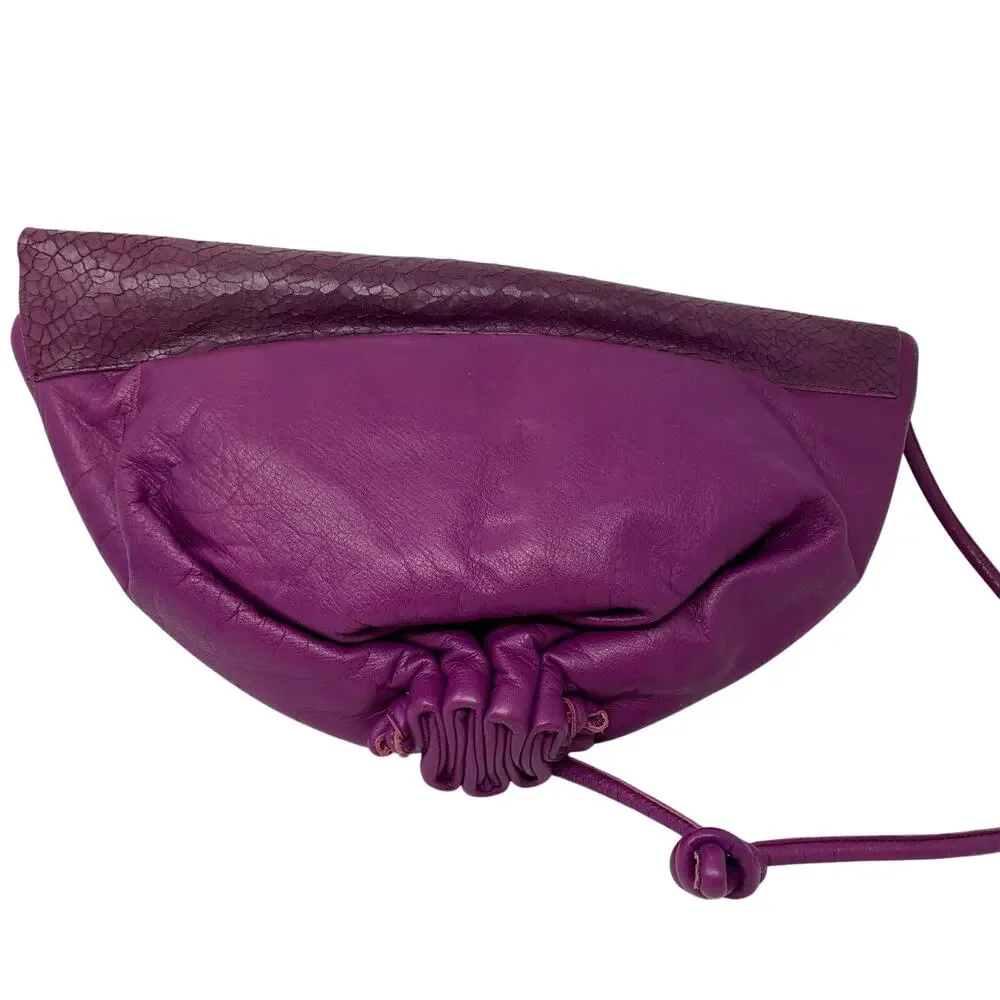 VTG Gino Genuine Leather Purple Crossbody Shoulder Bag Pebbled Foldover Boho EU